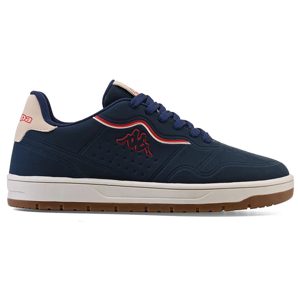 Tênis esportivo Kappa masculino de cor azul marinho com detalhes em vermelho e branco, ideal para práticas esportivas e casual